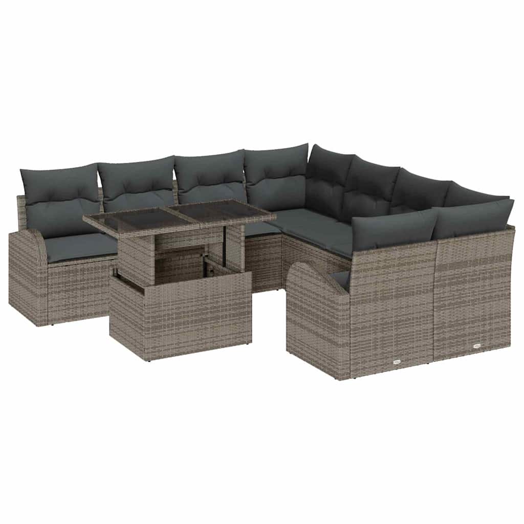 vidaXL Conjunto de Sofá de Jardim com almofada Manual 9 pcs Cinzeto
