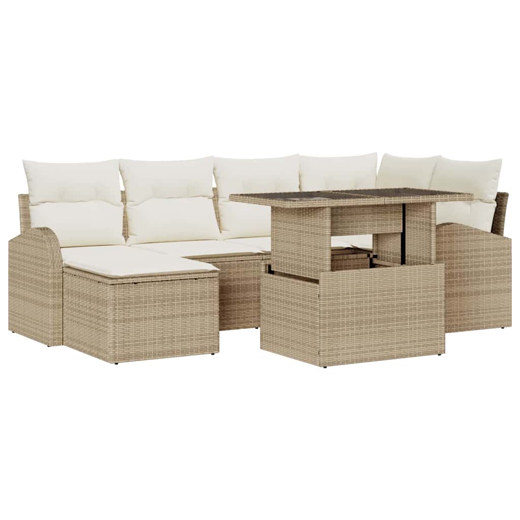 vidaXL Conjunto de Sofá de Jardim 7 pcs Bege Rattan Sintético