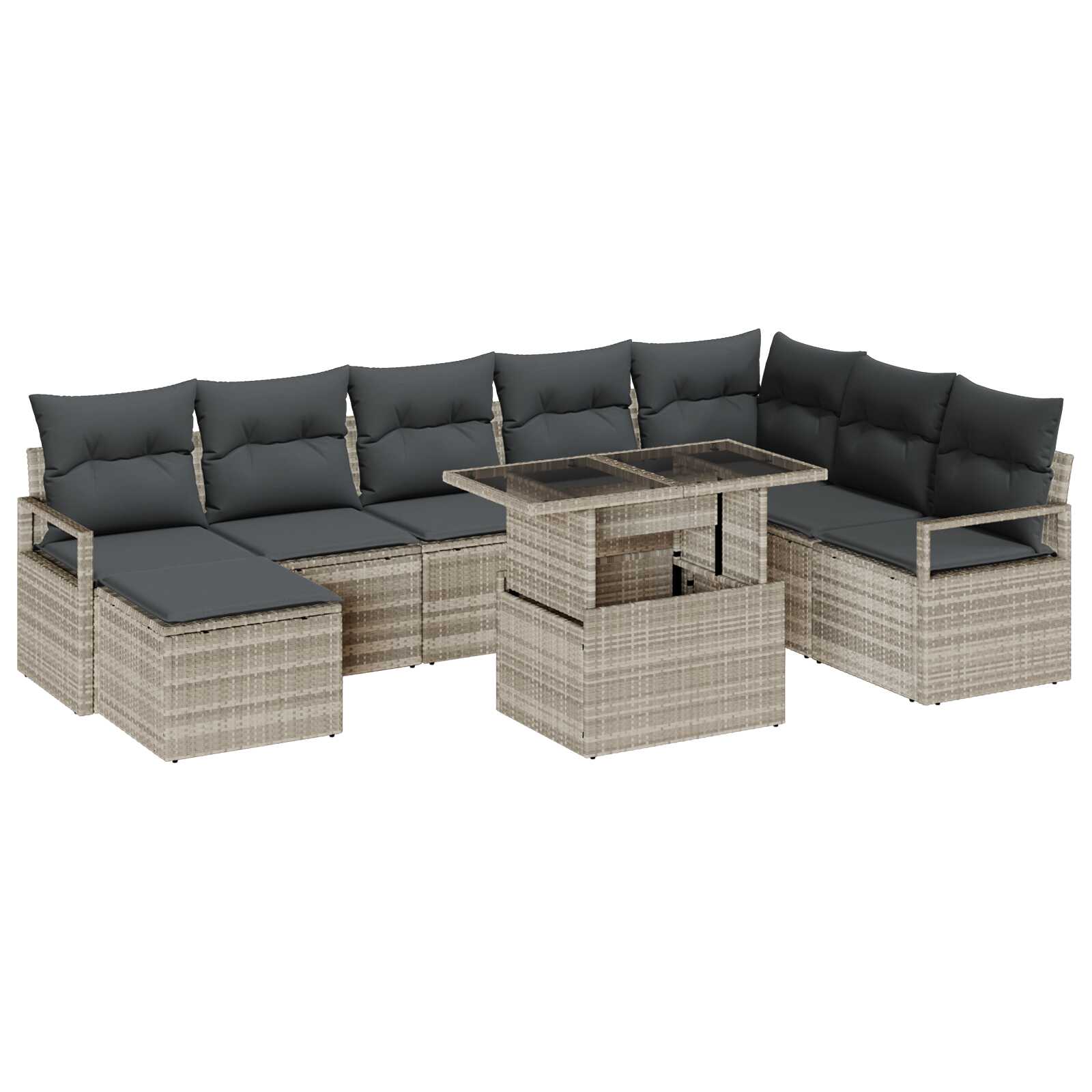 vidaXL Conjunto de Sofá de Jardim 9 pcs Cinzento-claro