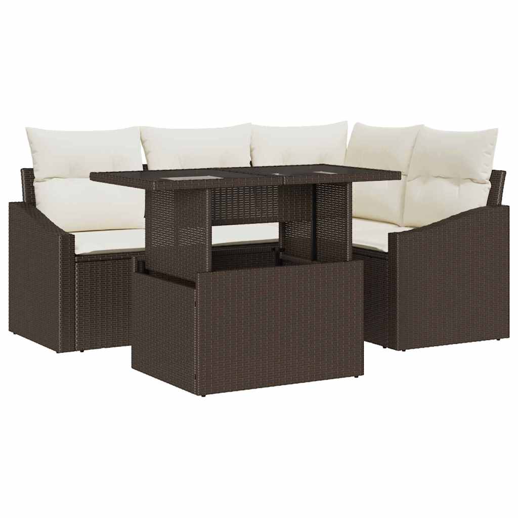 vidaXL Conjunto de Sofá de Jardim com almofada 5 pcs Marrom e Creme