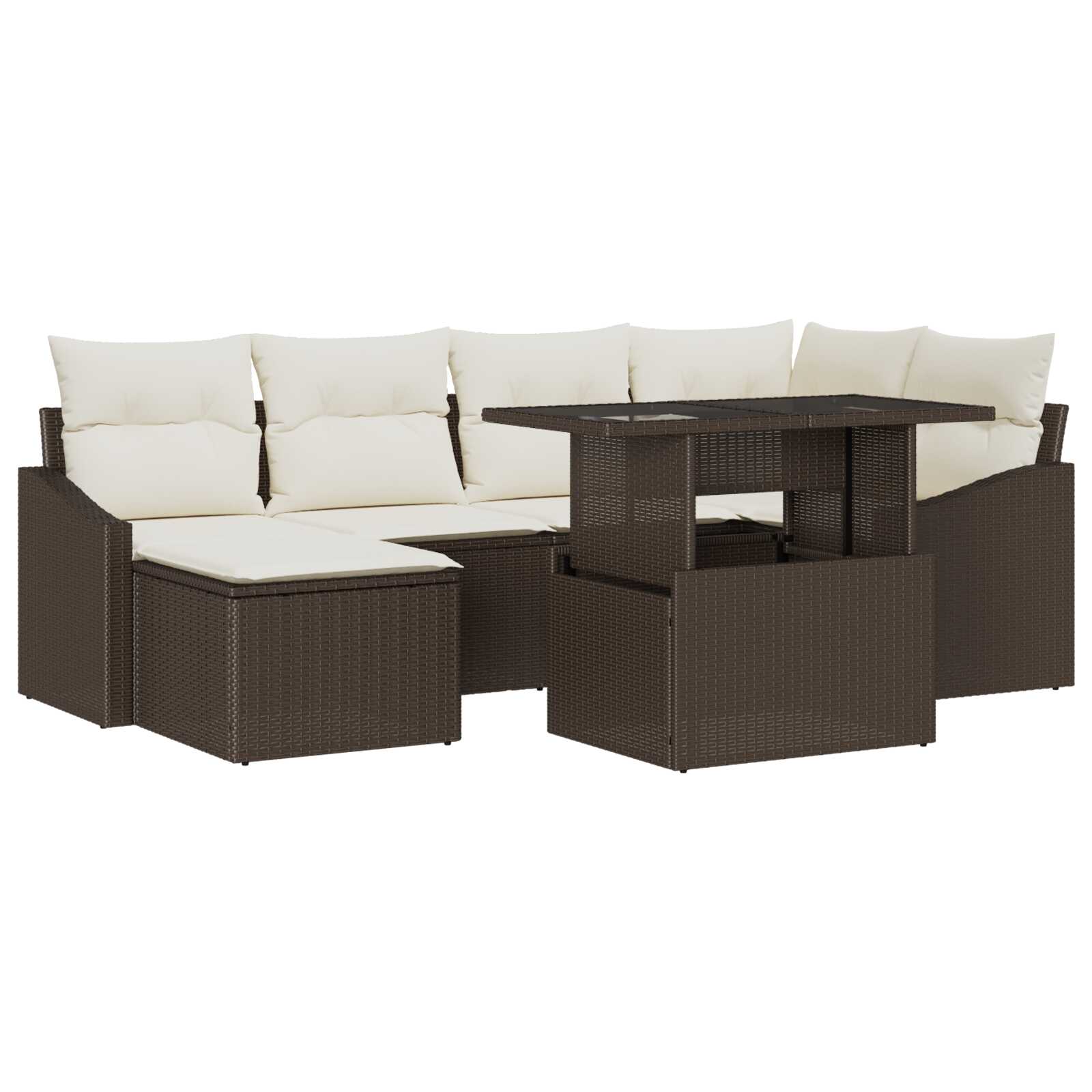 vidaXL Conjunto de Sofá de Jardim com almofada 7 pcs Marrom e Creme