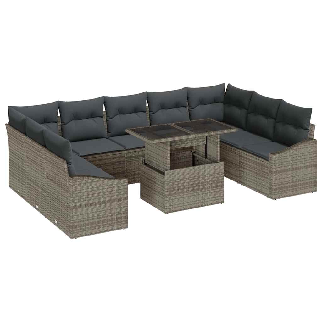 vidaXL Conjunto de Sofá de Jardim com almofada 10 pcs Cinzeto