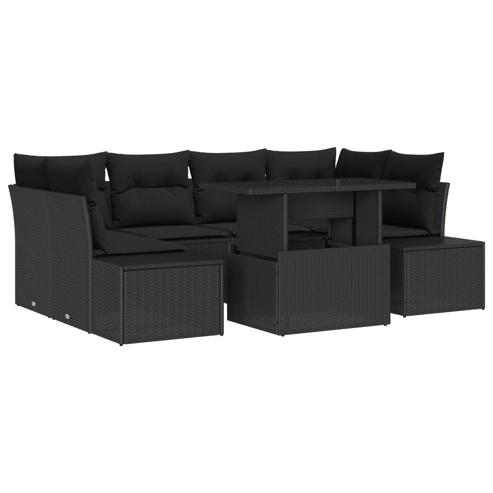 vidaXL Conjunto de Sofá de Jardim com almofada 7 pcs Preto