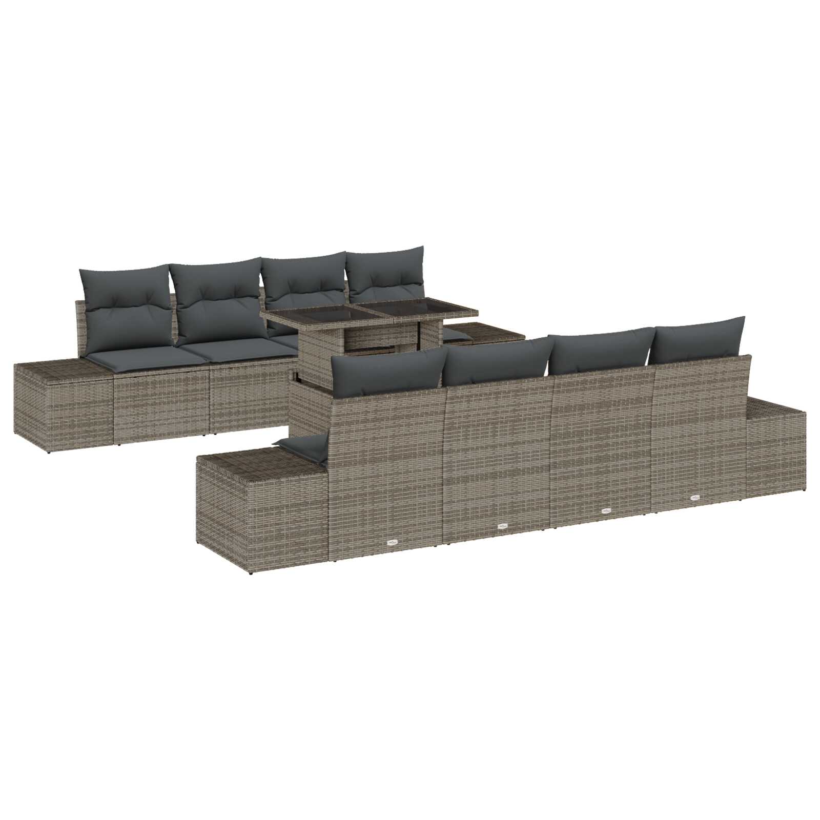 vidaXL Conjunto de Sofá de Jardim com almofada 9 pcs Cinzeto