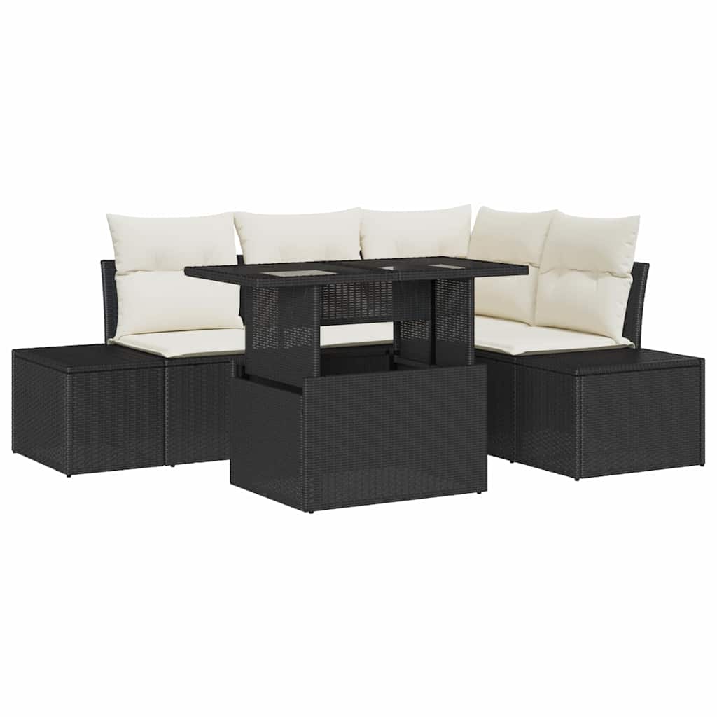vidaXL Conjunto de Sofá de Jardim com almofada 5 pcs Preto vime PE