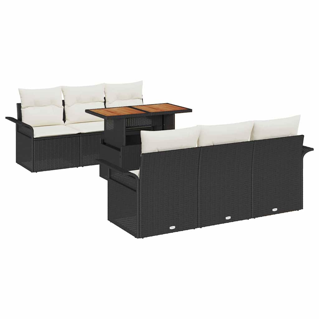 vidaXL Conjunto de Sofá de Jardim 7 pcs Preto Rattan Sintético