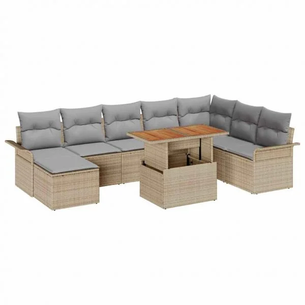 vidaXL Conjunto de Sofá de Jardim 9 Peças Bege Rattan Sintético - 1191296063