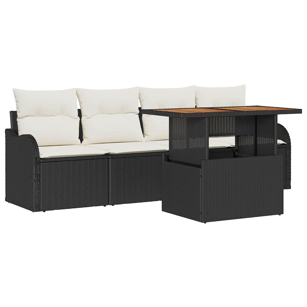 vidaXL Conjunto de Sofá de Jardim 5 pcs Preto vime PE
