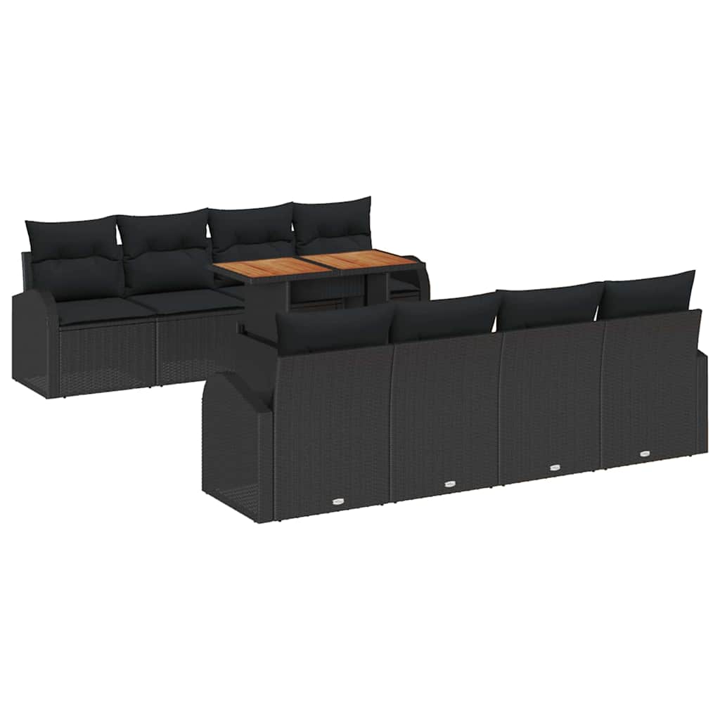 vidaXL Conjunto de Sofá de Jardim 9 pcs Preto Rattan Sintético