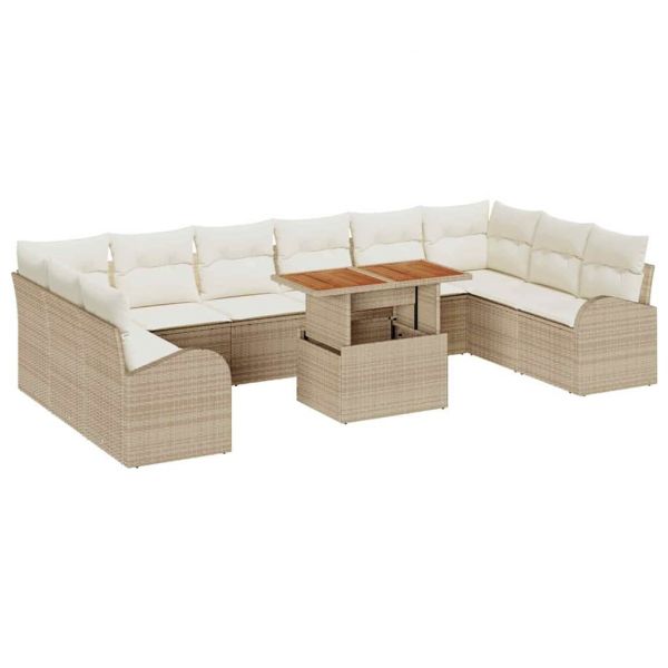 vidaXL Conjunto de Sofá de Jardim 11 Peças Bege Rattan Sintético - 2462953260