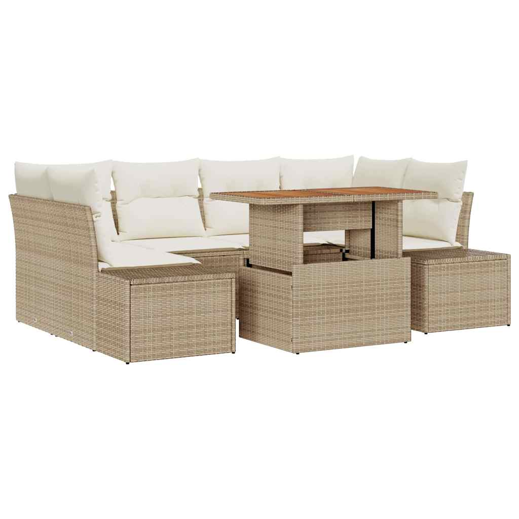 vidaXL Conjunto de Sofá de Jardim 7 pcs Bege Rattan Sintético