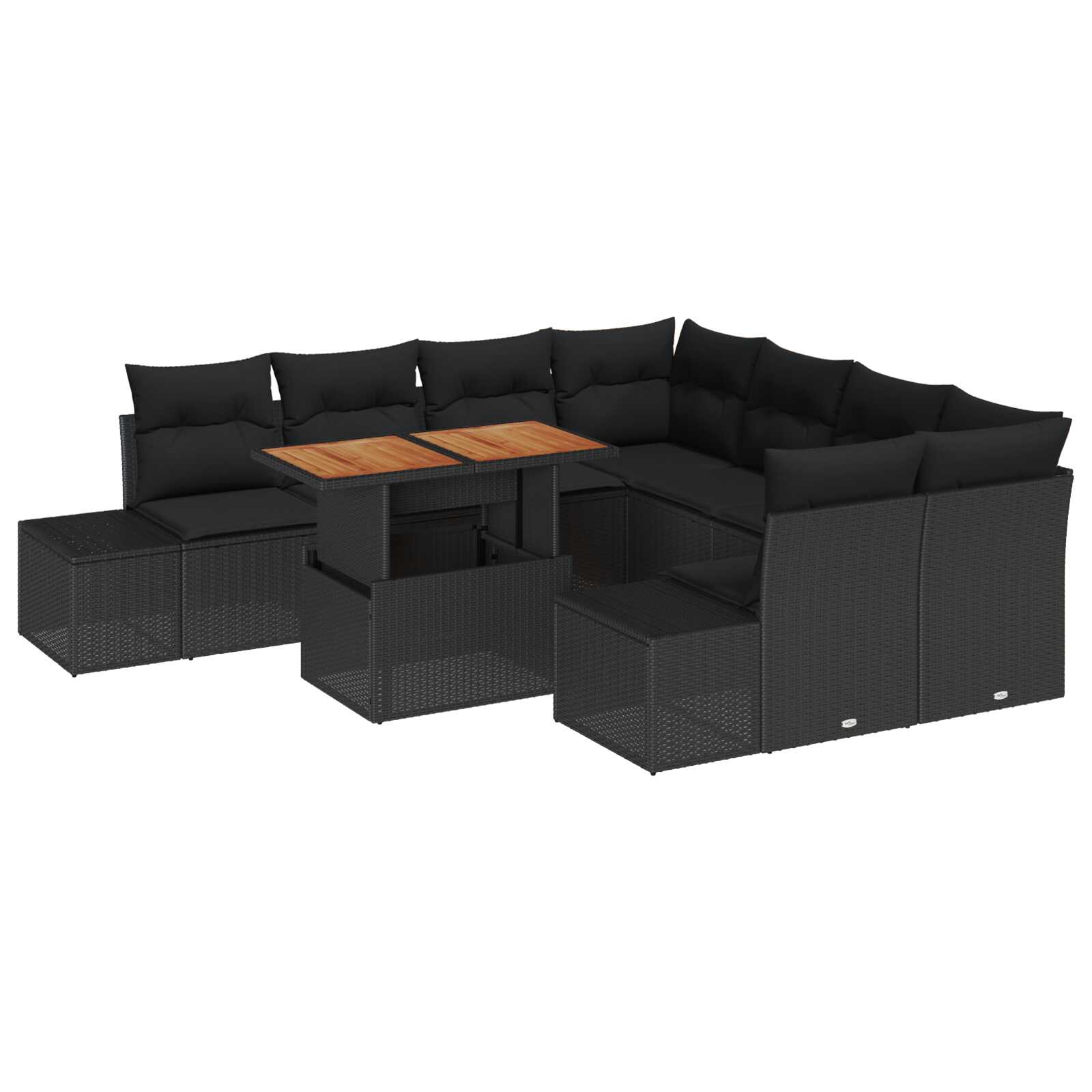 vidaXL Conjunto de Sofá de Jardim 9 pcs Preto Rattan Sintético