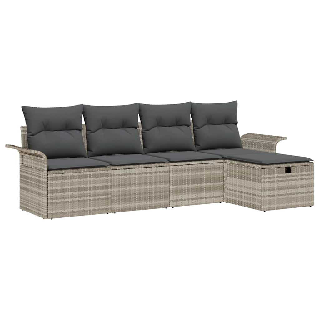vidaXL Conjunto de Sofá de Jardim Manual 5 pcs Cinzento-claro vime PE