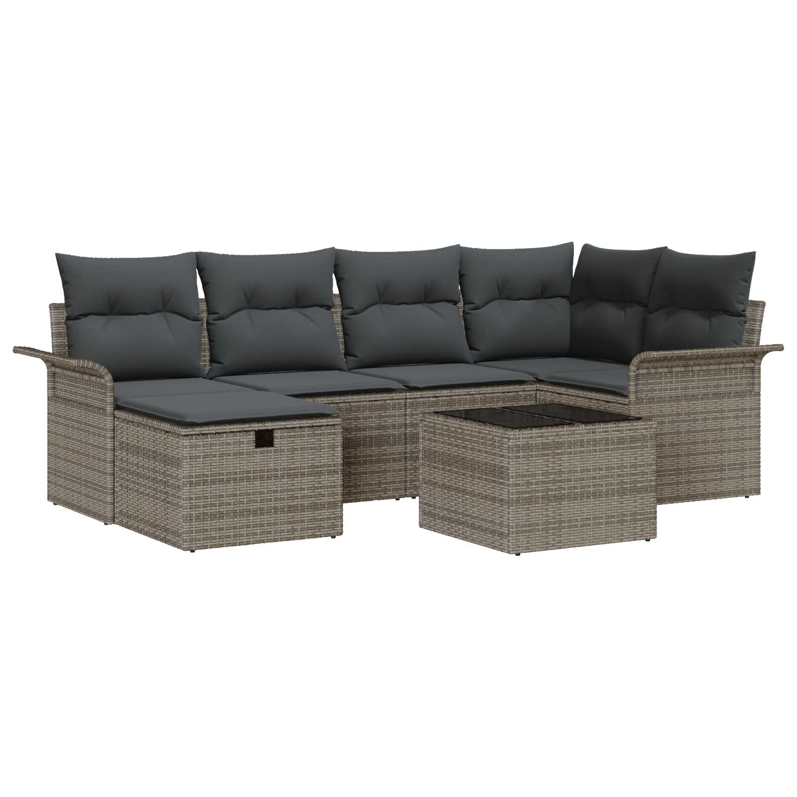 vidaXL Conjunto de Sofá de Jardim com almofada 7 pcs Cinzeto vime PE