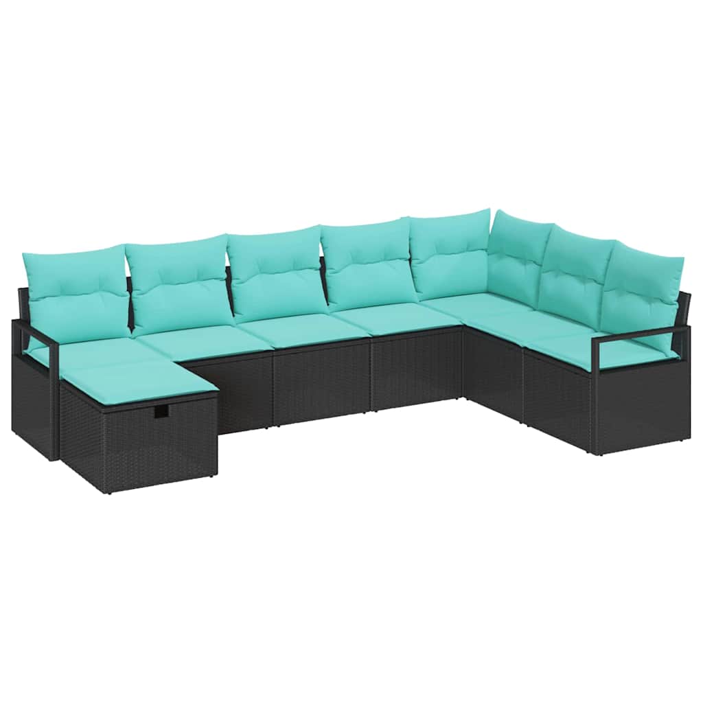 vidaXL Conjunto de Sofás com almofada 8 pcs Preto vime PE