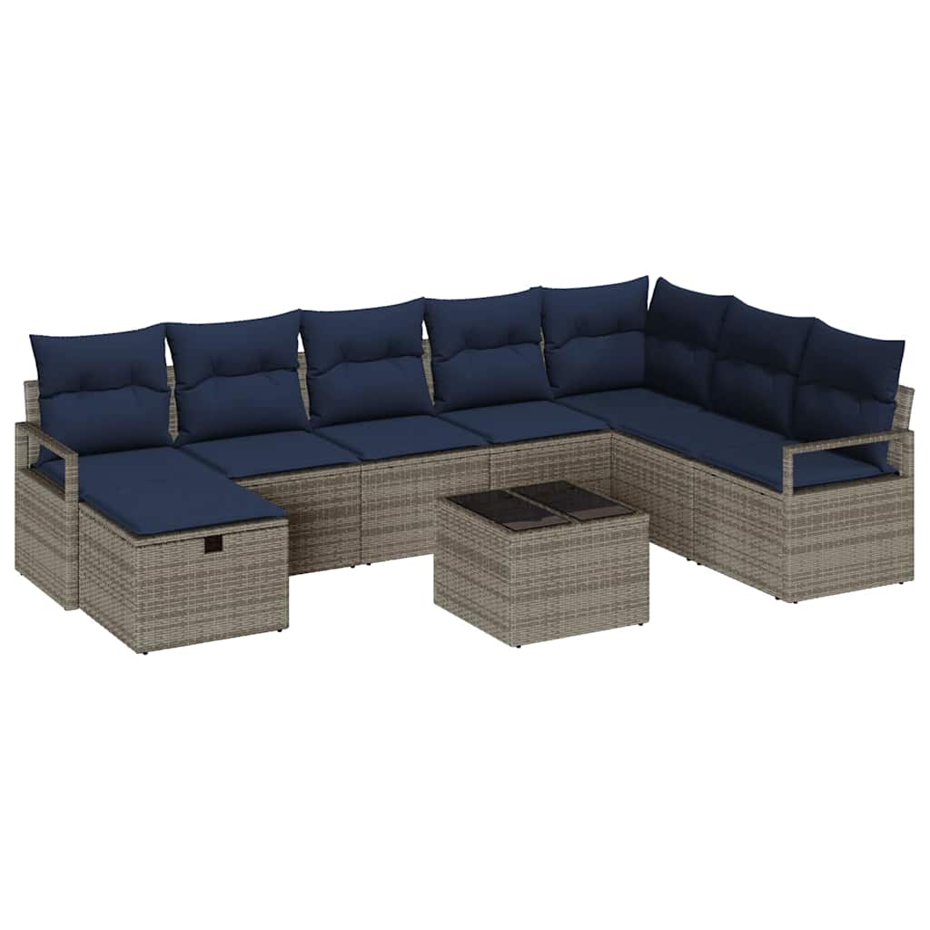 vidaXL Conjunto de Sofás com almofada 9 pcs Cinzeto vime PE