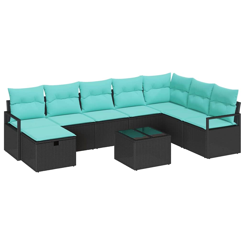 vidaXL Conjunto de Sofás com almofada 9 pcs Preto vime PE