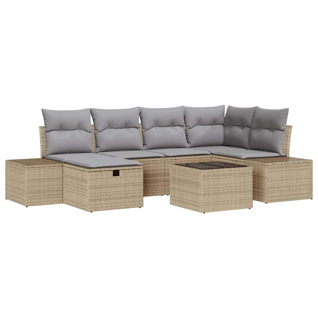 vidaXL Conjunto de Sofá de Jardim com almofada 7 pcs Bege vime PE