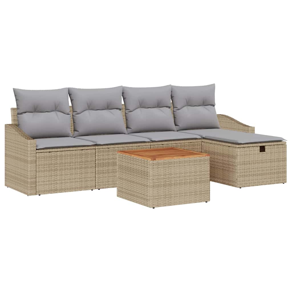 vidaXL Conjunto de Sofá de Jardim com almofada 6 pcs Bege vime PE