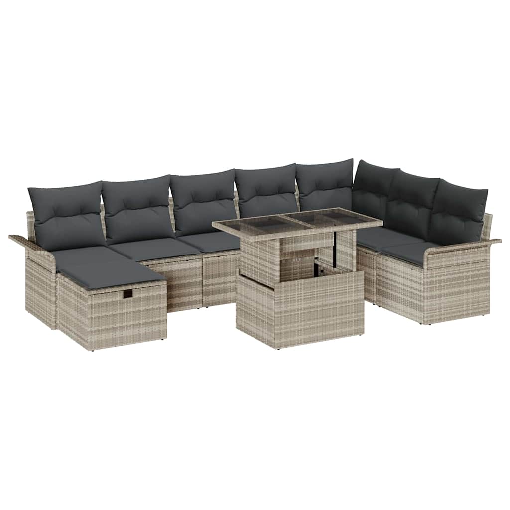 vidaXL Conjunto de Sofá de Jardim com almofada 9 pcs Cinzento-claro