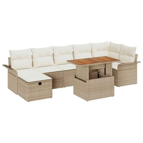 vidaXL Conjunto de Sofá de Jardim com Almofada 8 Peças Bege Vime Pe - 721112405
