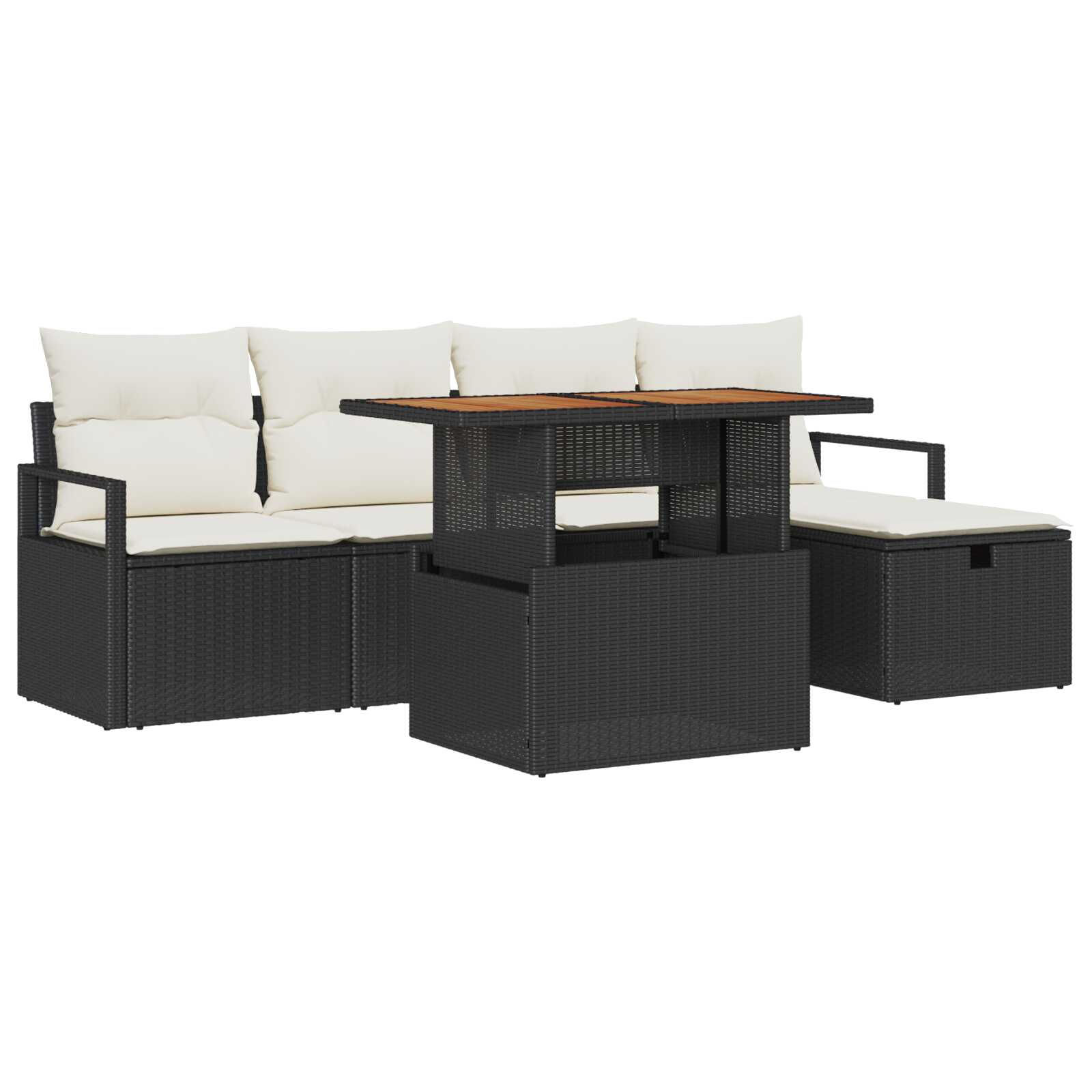 vidaXL Conjunto de Sofá de Jardim com almofada 6 pcs Preto vime PE