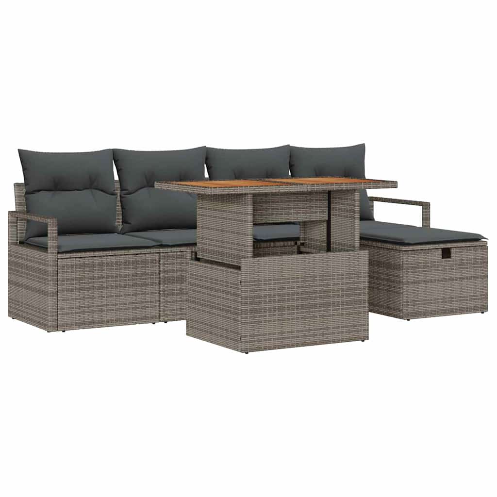 vidaXL Conjunto de Sofá de Jardim com almofada 6 pcs Cinzeto vime PE