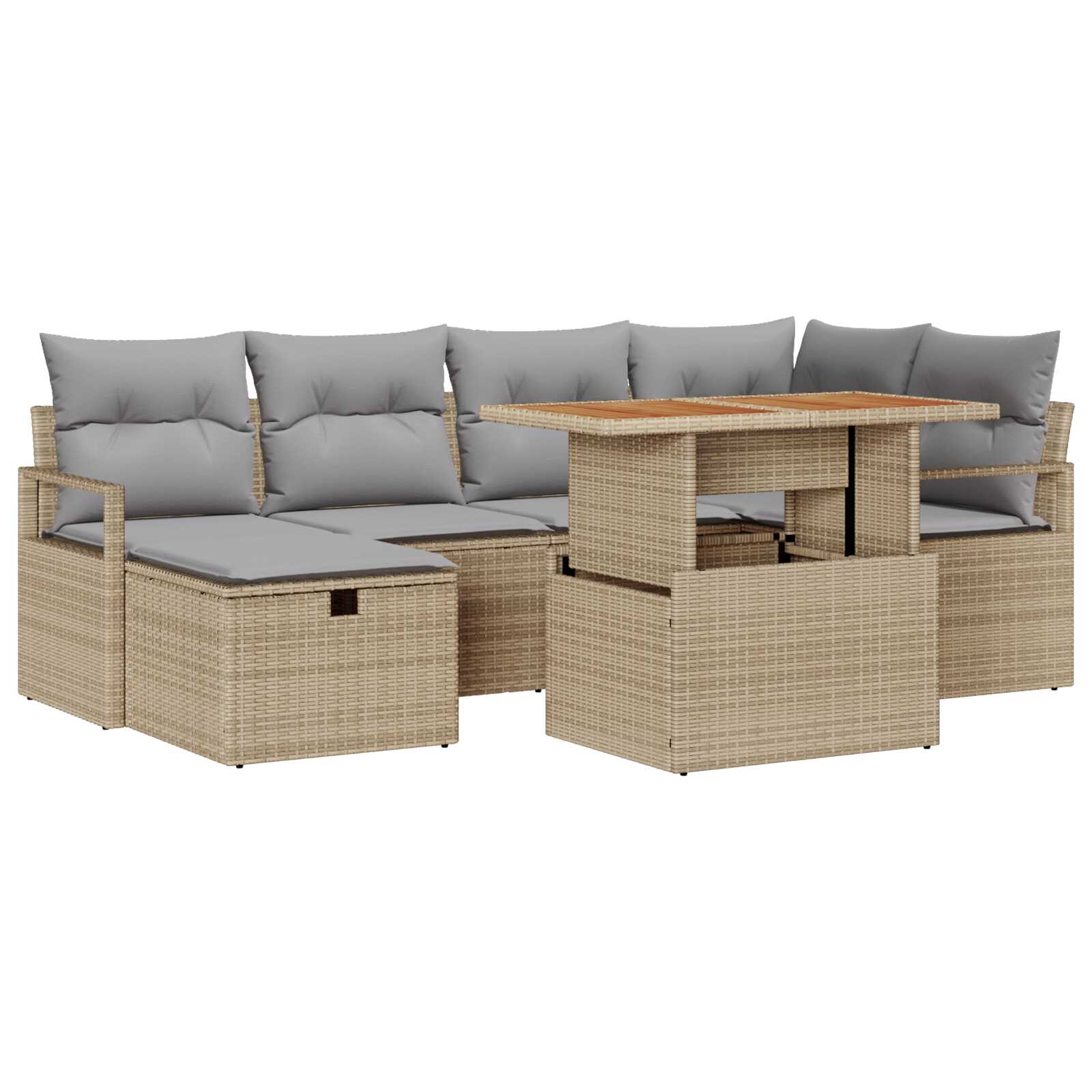 vidaXL Conjunto de Sofá de Jardim com almofada 7 pcs Bege vime PE