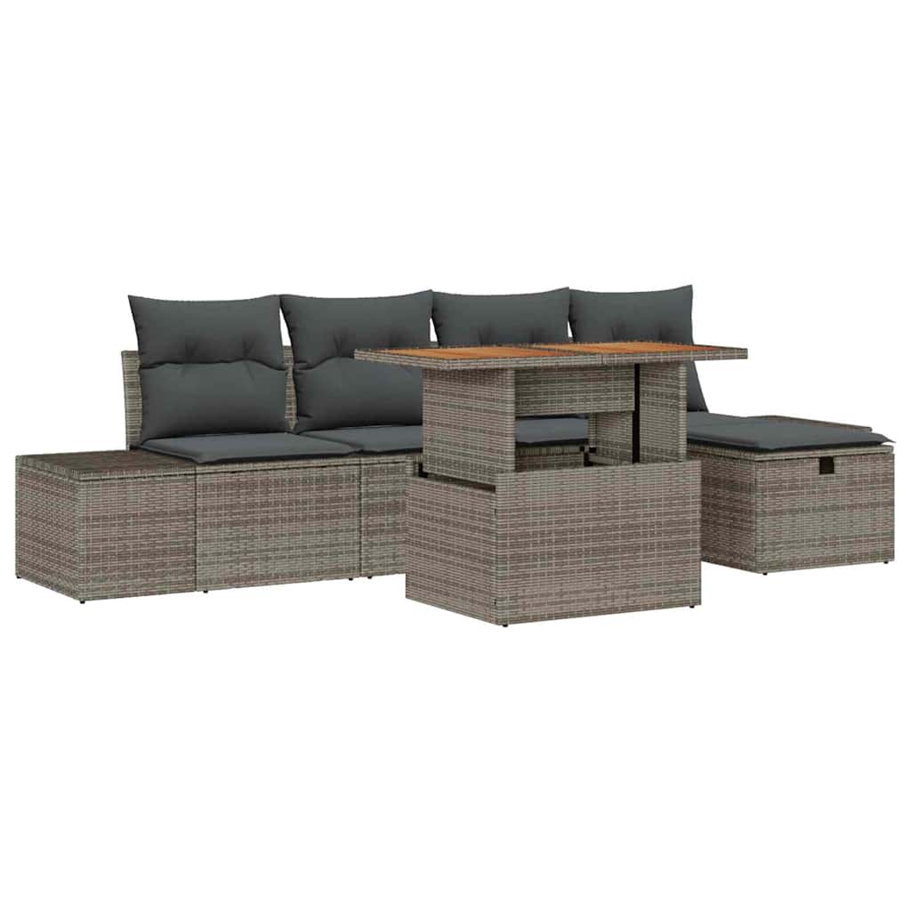 vidaXL Conjunto de Sofá de Jardim com almofada 6 pcs Cinzeto vime PE