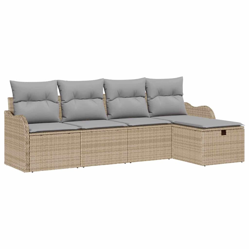 vidaXL Conjunto de Sofá de Jardim 5 pcs Bege Rattan Sintético