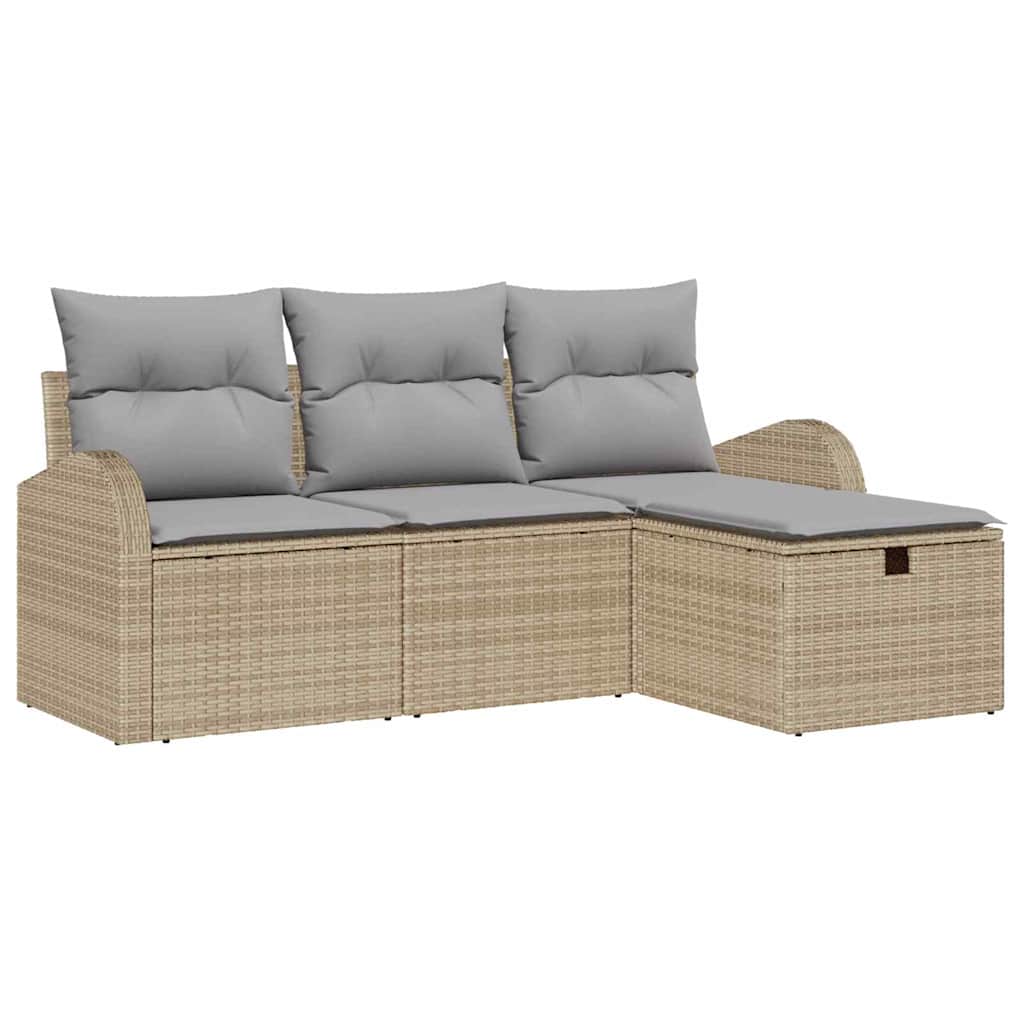 vidaXL Conjunto de Sofá de Jardim com almofada 4 pcs Bege vime PE