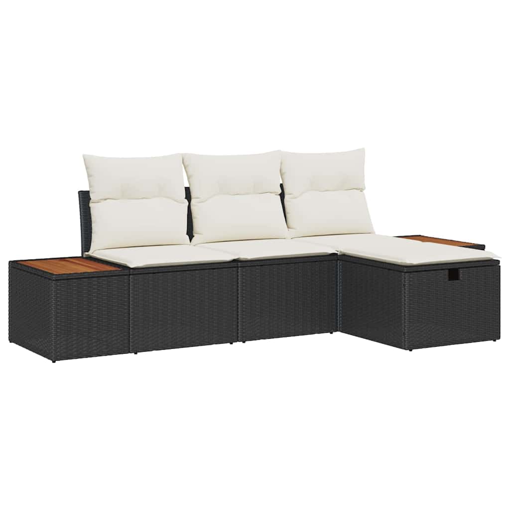 vidaXL Conjunto de Sofá de Jardim com almofada 4 pcs Preto vime PE
