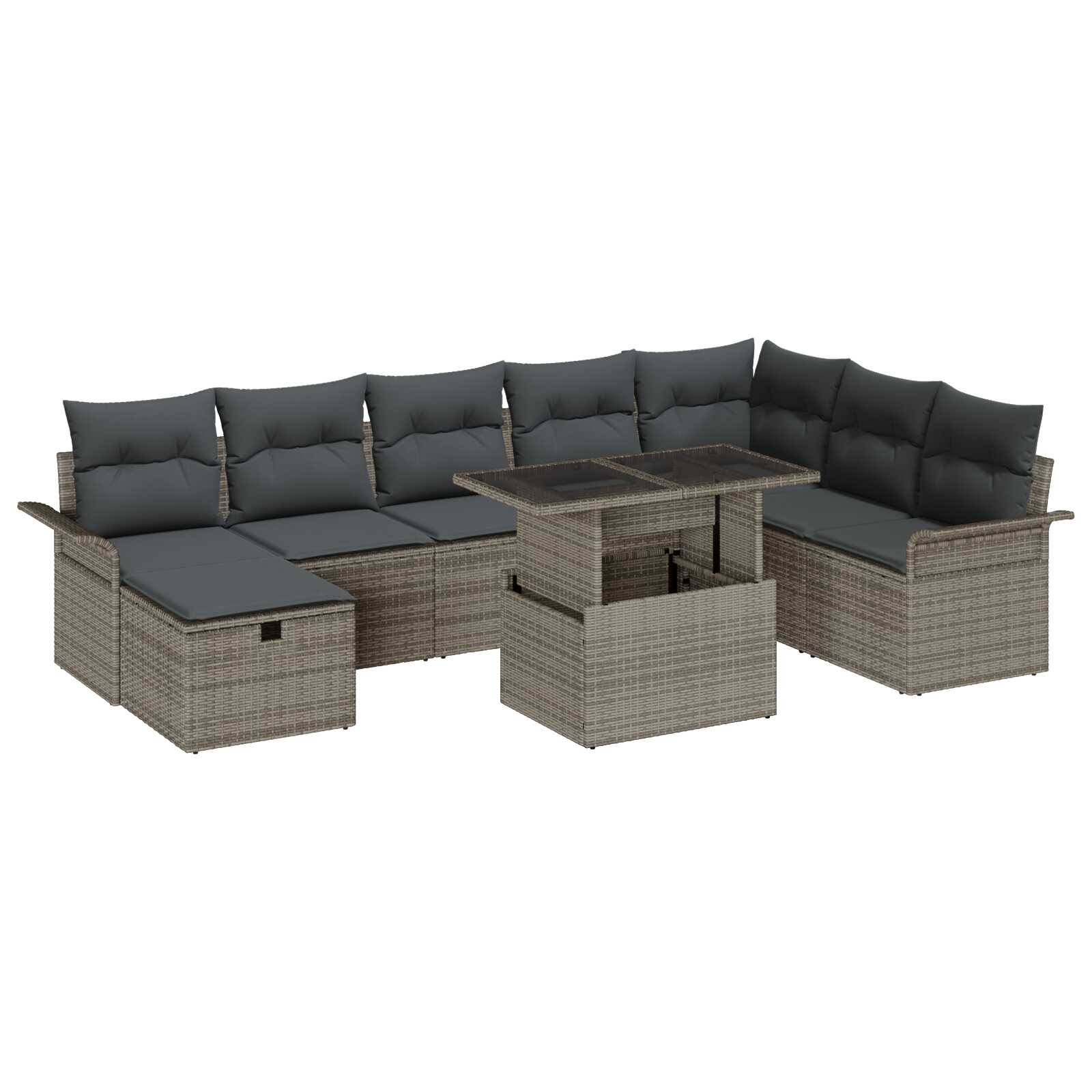 vidaXL Conjunto de Sofá de Jardim 9 pcs Cinzeto Rattan Sintético