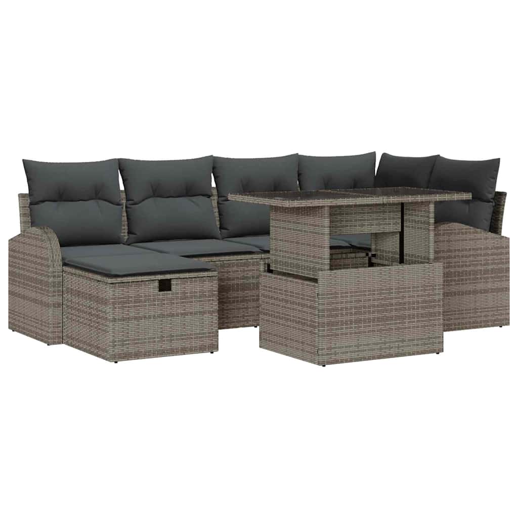vidaXL Conjunto de Sofá de Jardim 7 pcs Cinzeto Rattan Sintético
