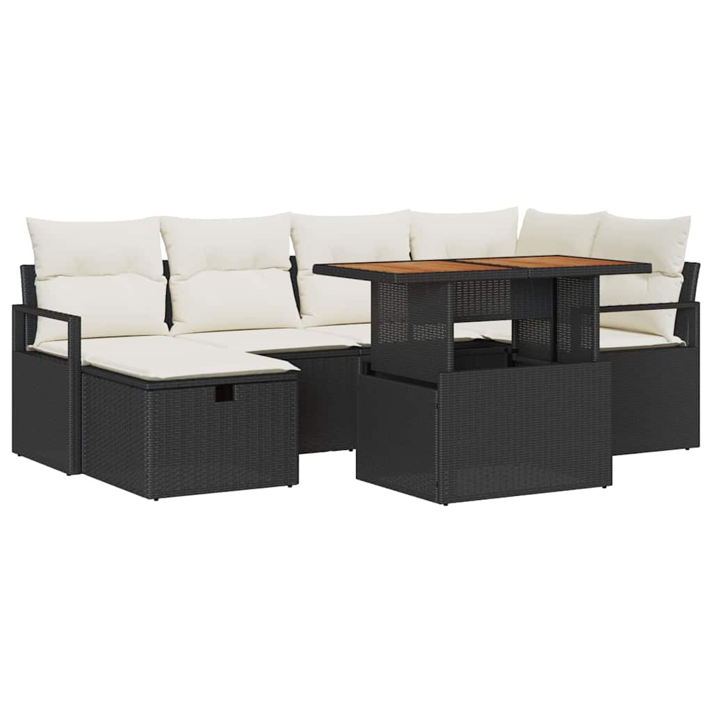 vidaXL Conjunto de Sofá de Jardim 7 pcs Preto vime PE