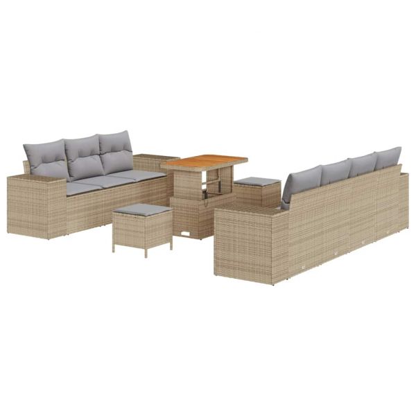 vidaXL Conjunto de Sofá de Jardim 10 Peças Bege Vime Pe - 1284618901