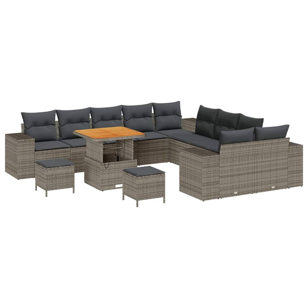 vidaXL Conjunto de Sofá de Jardim com almofada 13 pcs Cinzeto vime PE