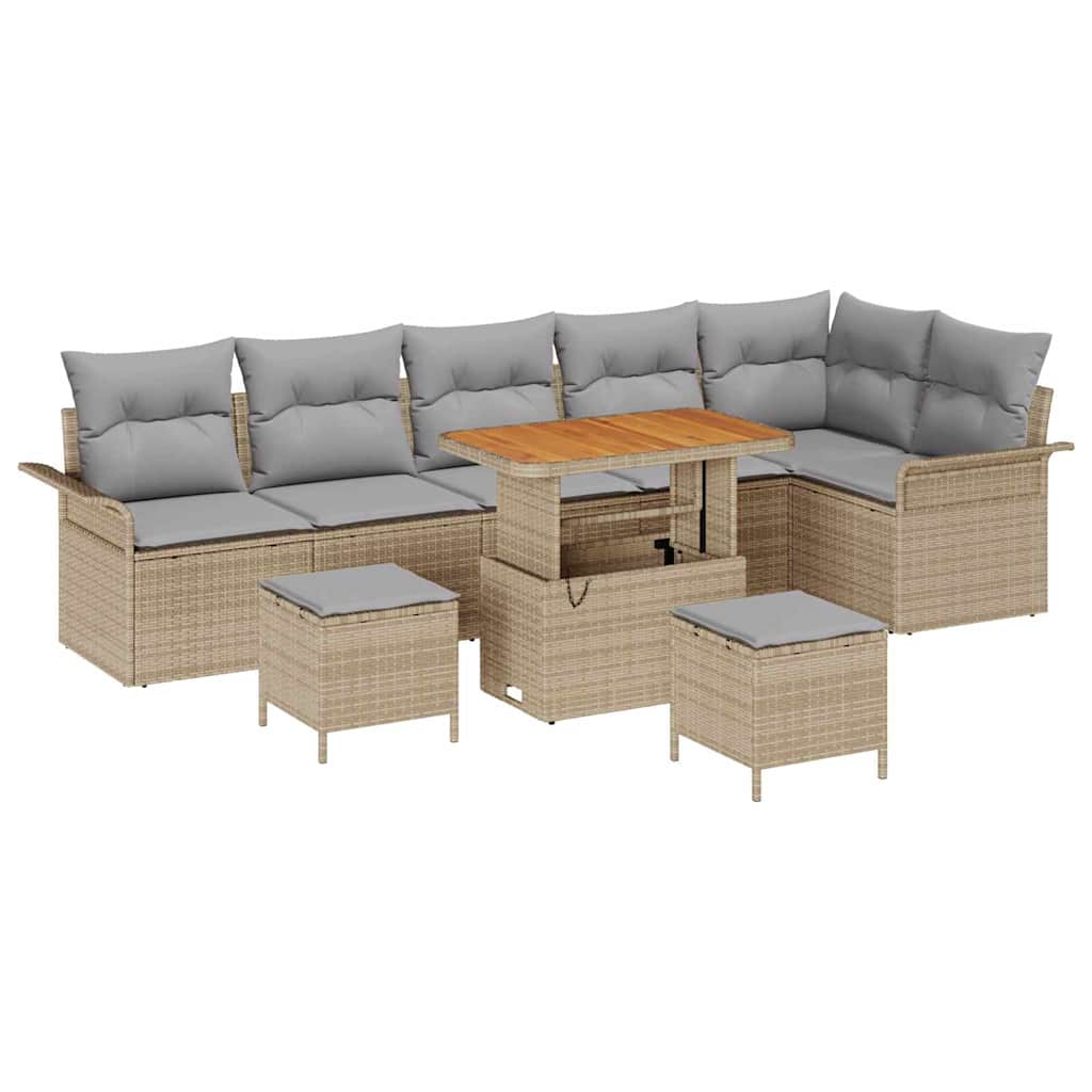 vidaXL Conjunto de Sofá de Jardim com almofada 9 pcs Bege vime PE