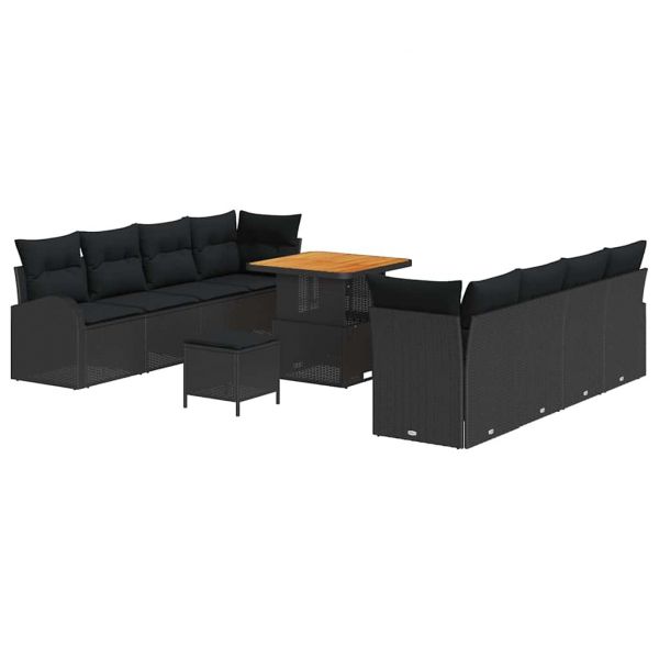 vidaXL Conjunto de Sofá de Jardim com Almofada 11 Peças Preto Vime Pe - 2747991257