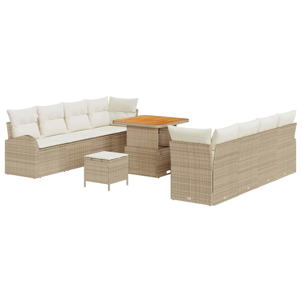 vidaXL Conjunto de Sofá de Jardim com almofada 11 pcs Bege vime PE