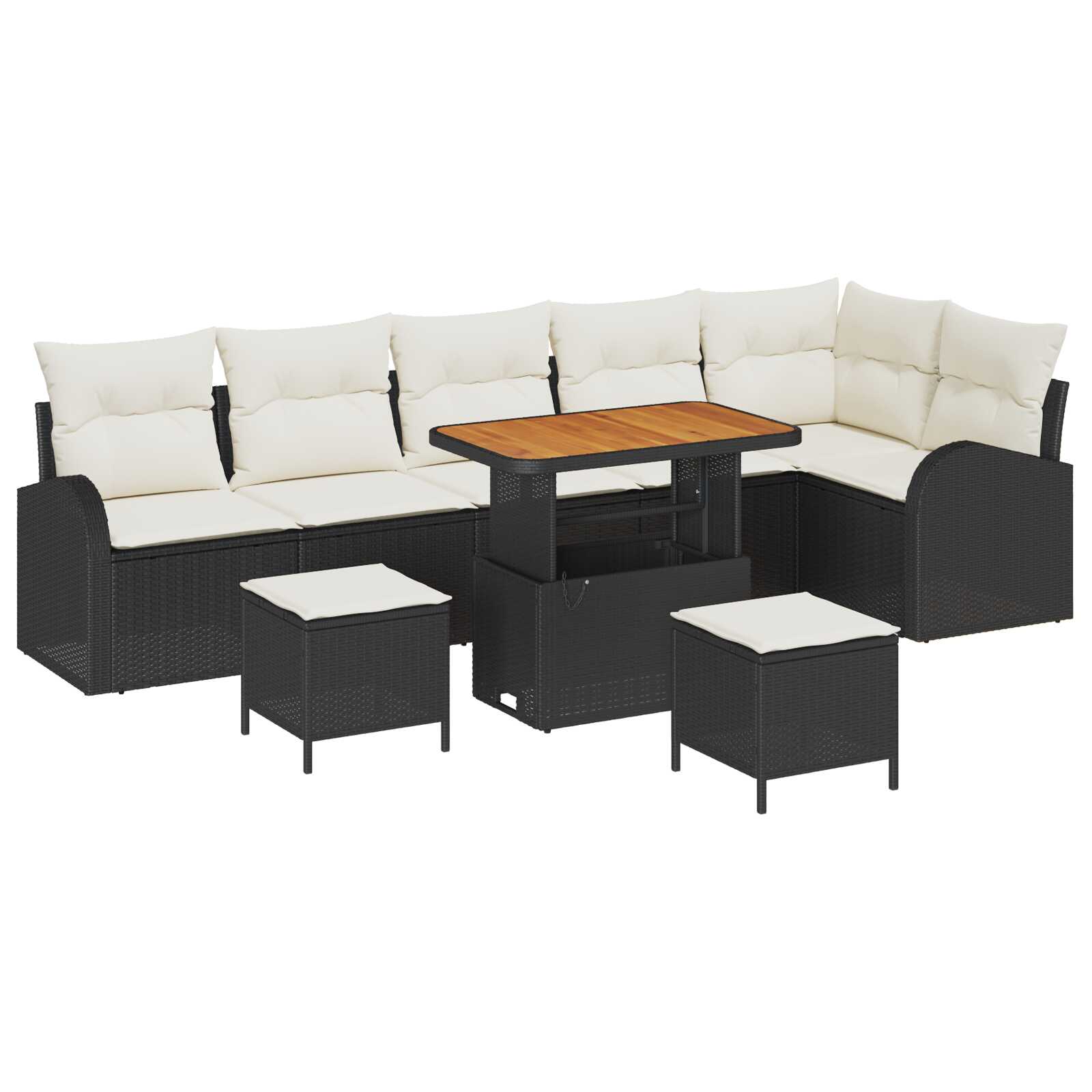 vidaXL Conjunto de Sofá de Jardim com almofada 9 pcs Preto vime PE