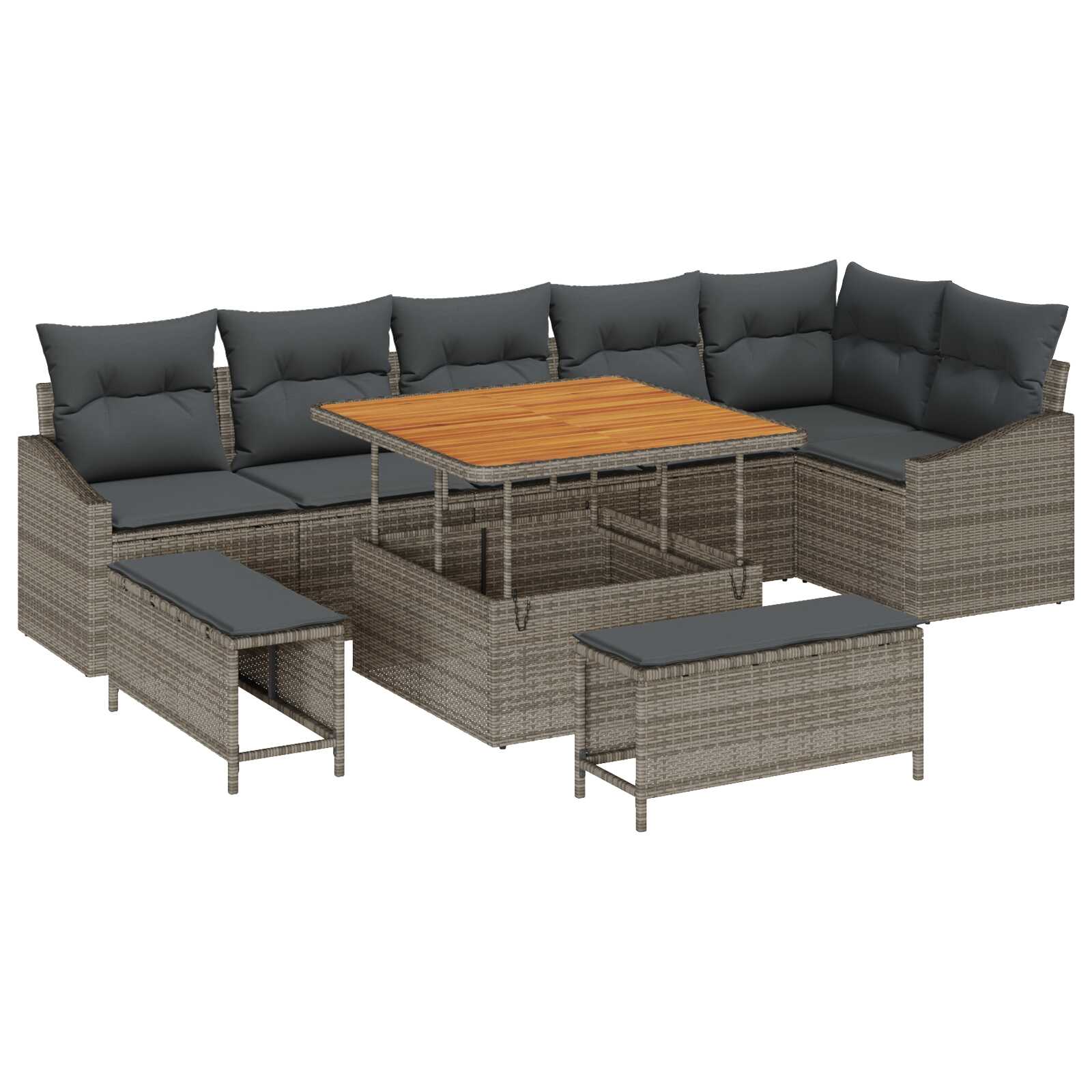 vidaXL Conjunto de Sofá de Jardim com almofada 9 pcs Cinzeto vime PE