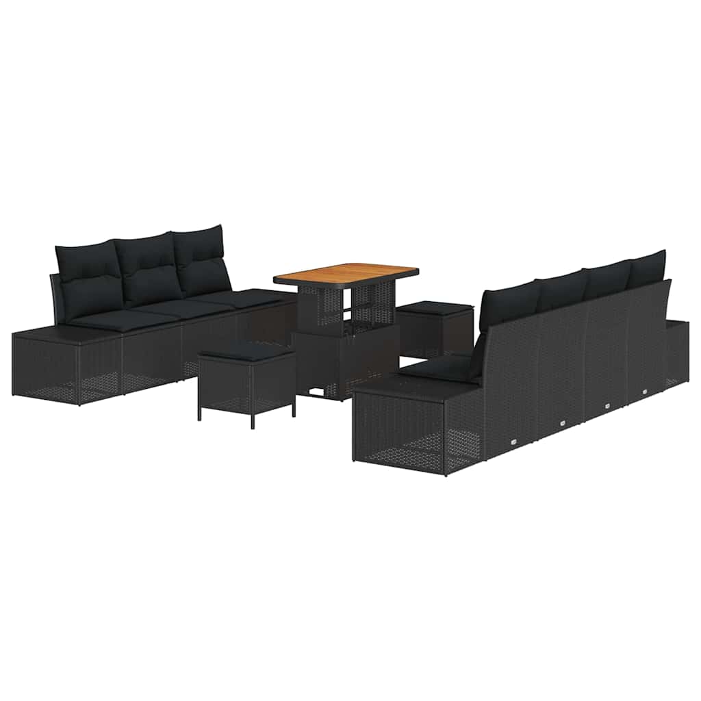 vidaXL Conjunto de Sofá de Jardim com almofada 10 pcs Preto vime PE