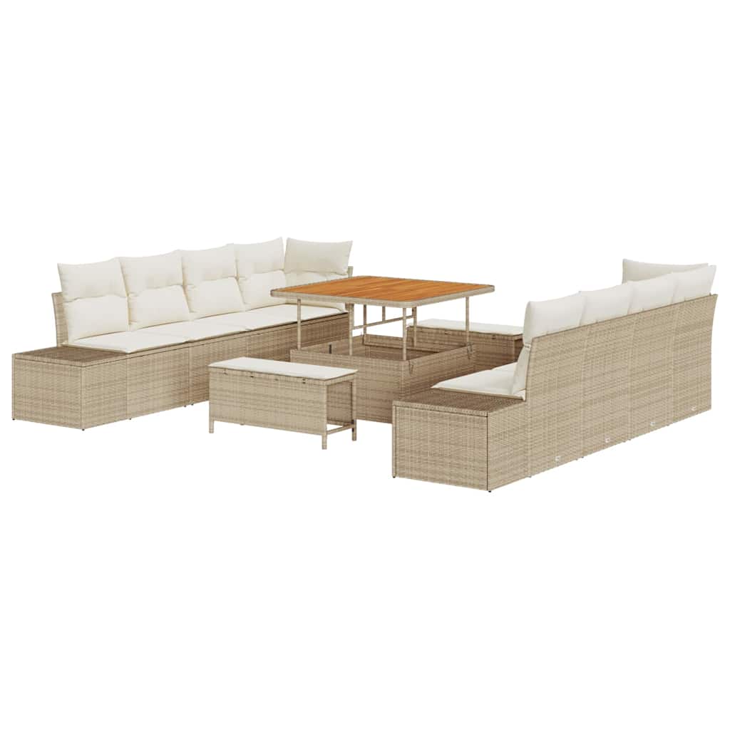 vidaXL Conjunto de Sofá de Jardim com almofada 11 pcs Bege vime PE