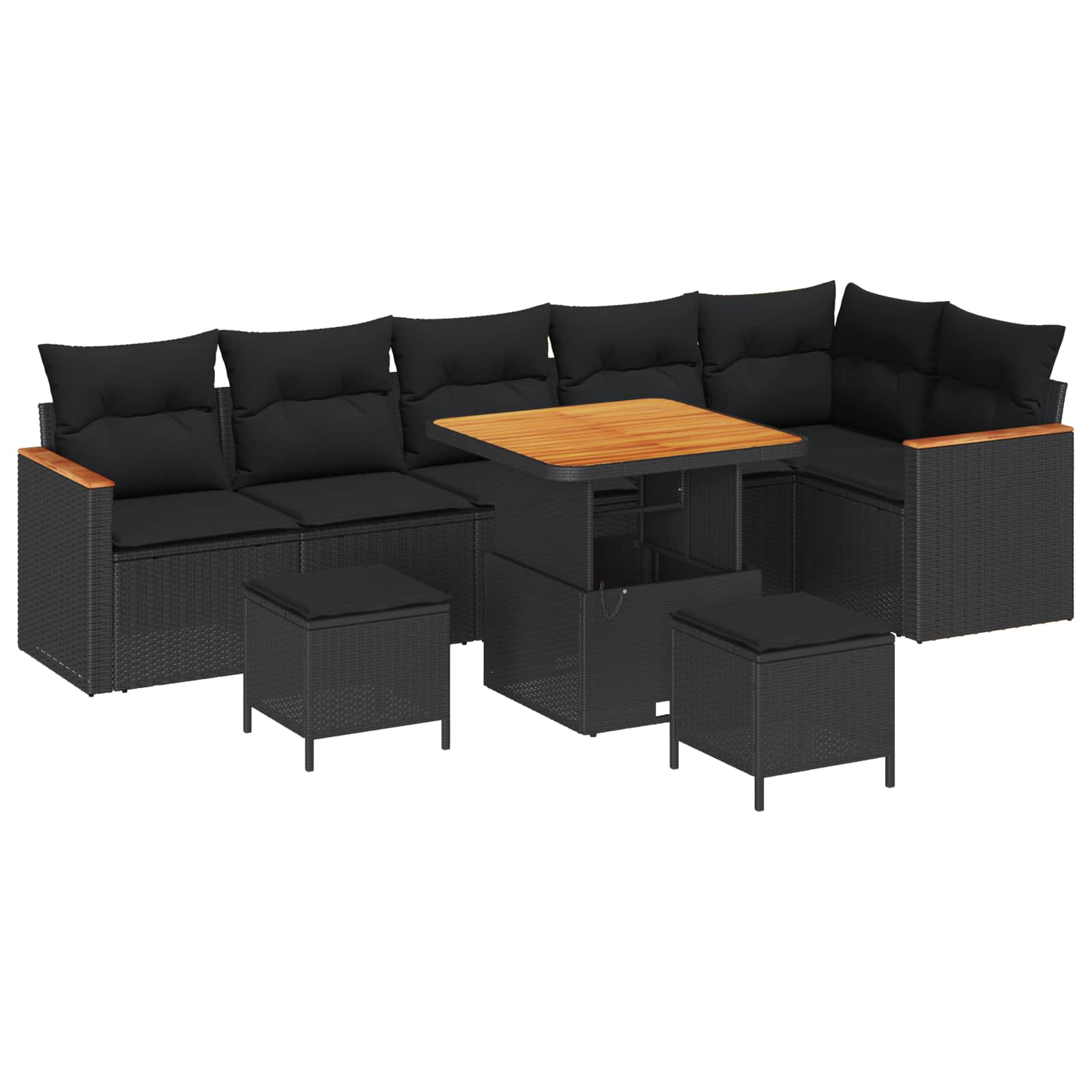 vidaXL Conjunto de Sofá de Jardim 9 pcs Preto vime PE
