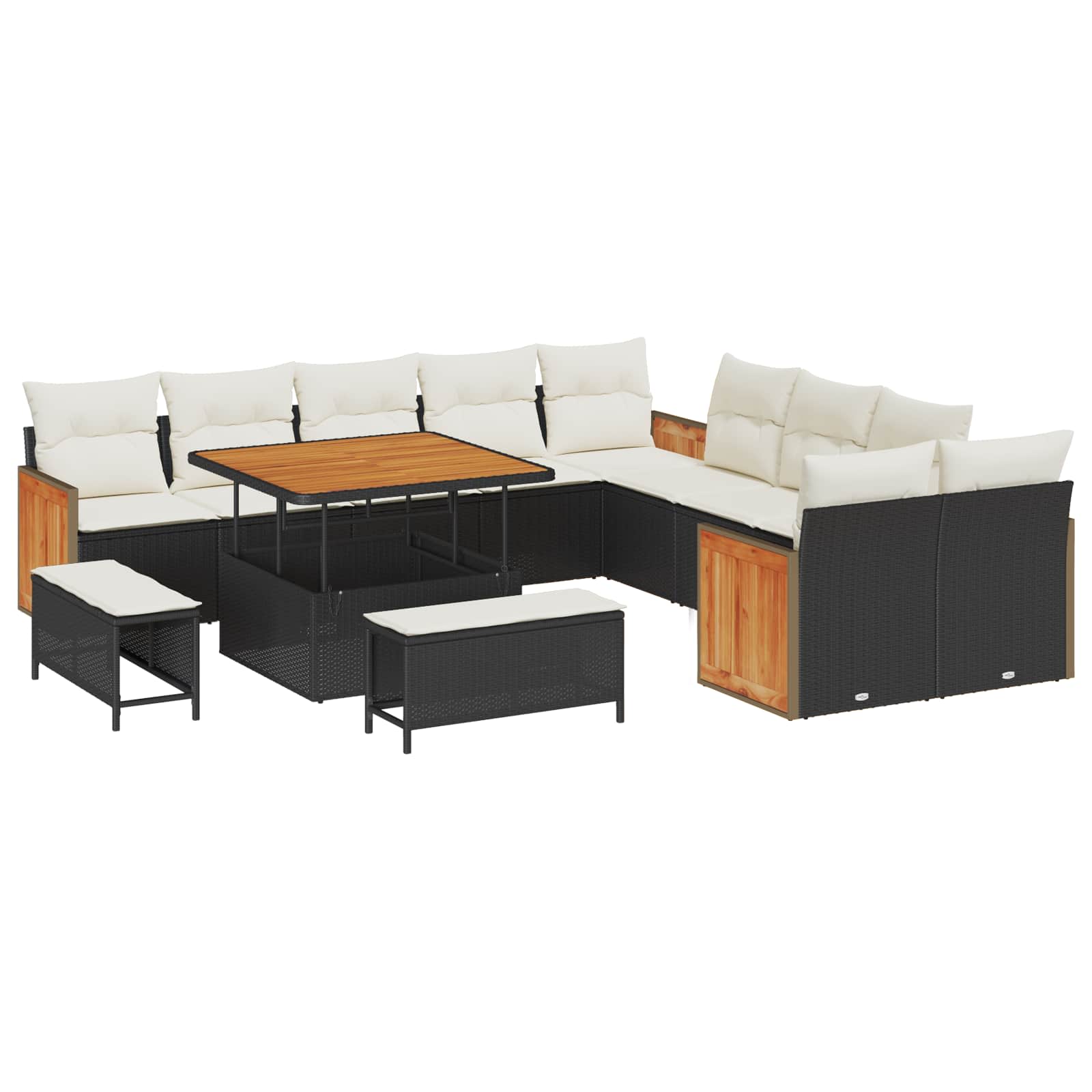 vidaXL Conjunto de Sofá de Jardim com almofada 13 pcs Preto e Creme