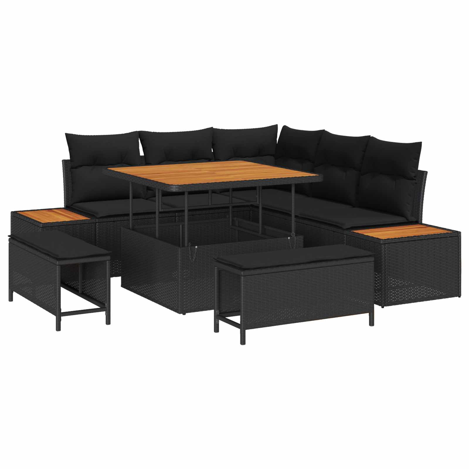 vidaXL Conjunto de Sofá de Jardim com almofada 8 pcs Preto