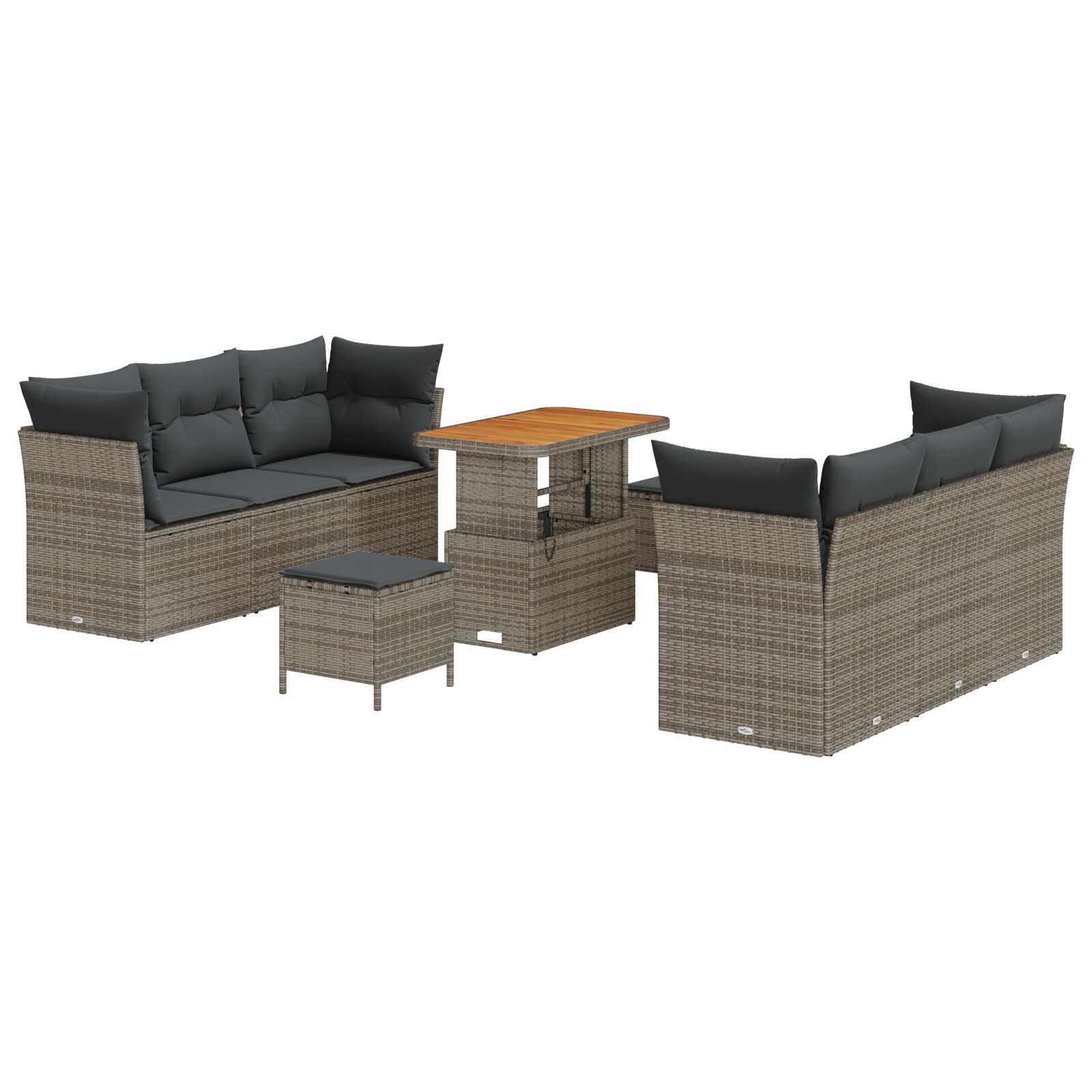 vidaXL Conjunto de Sofá de Jardim com almofada 9 pcs Cinzeto vime PE
