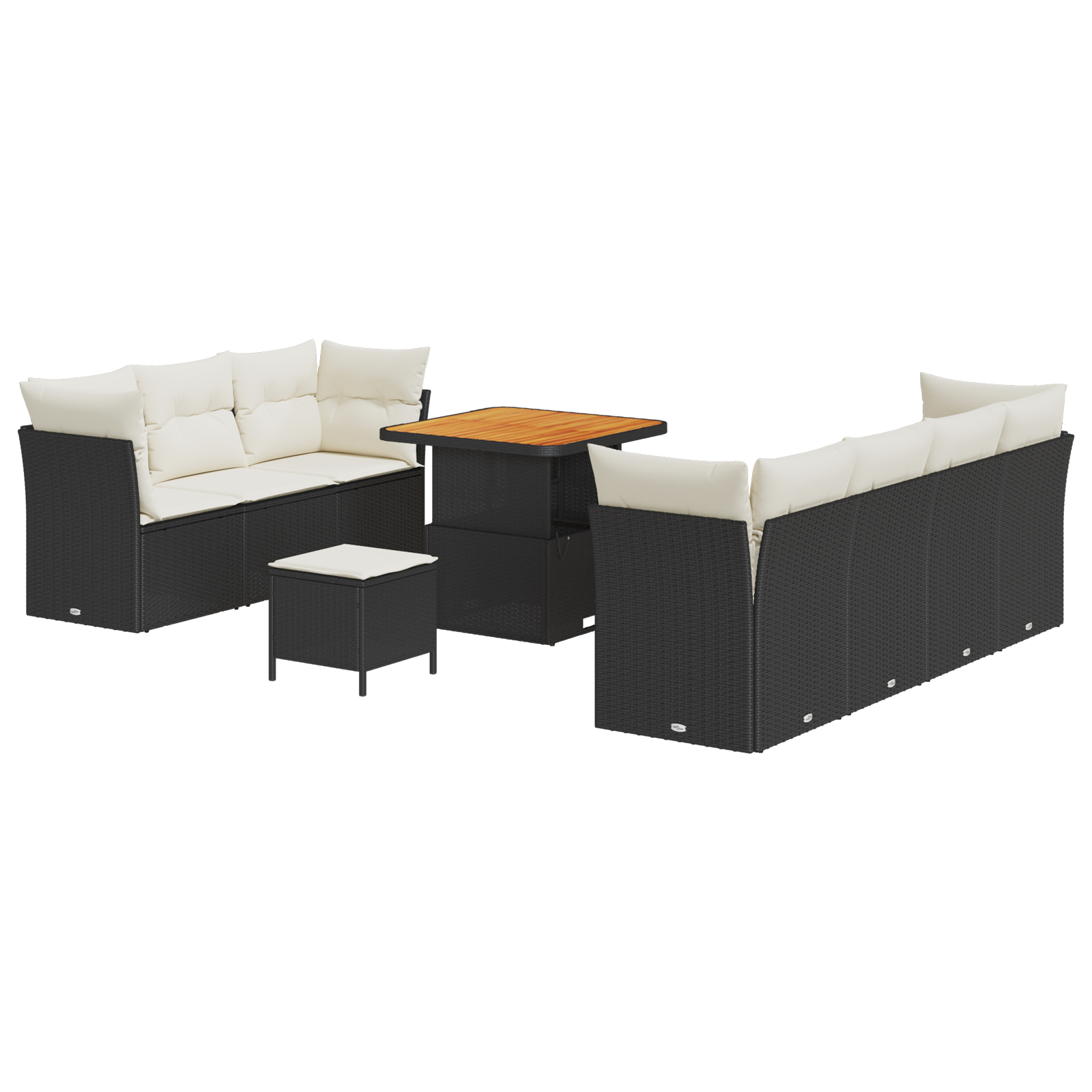 vidaXL Conjunto de Sofá de Jardim com almofada 10 pcs Preto e creme