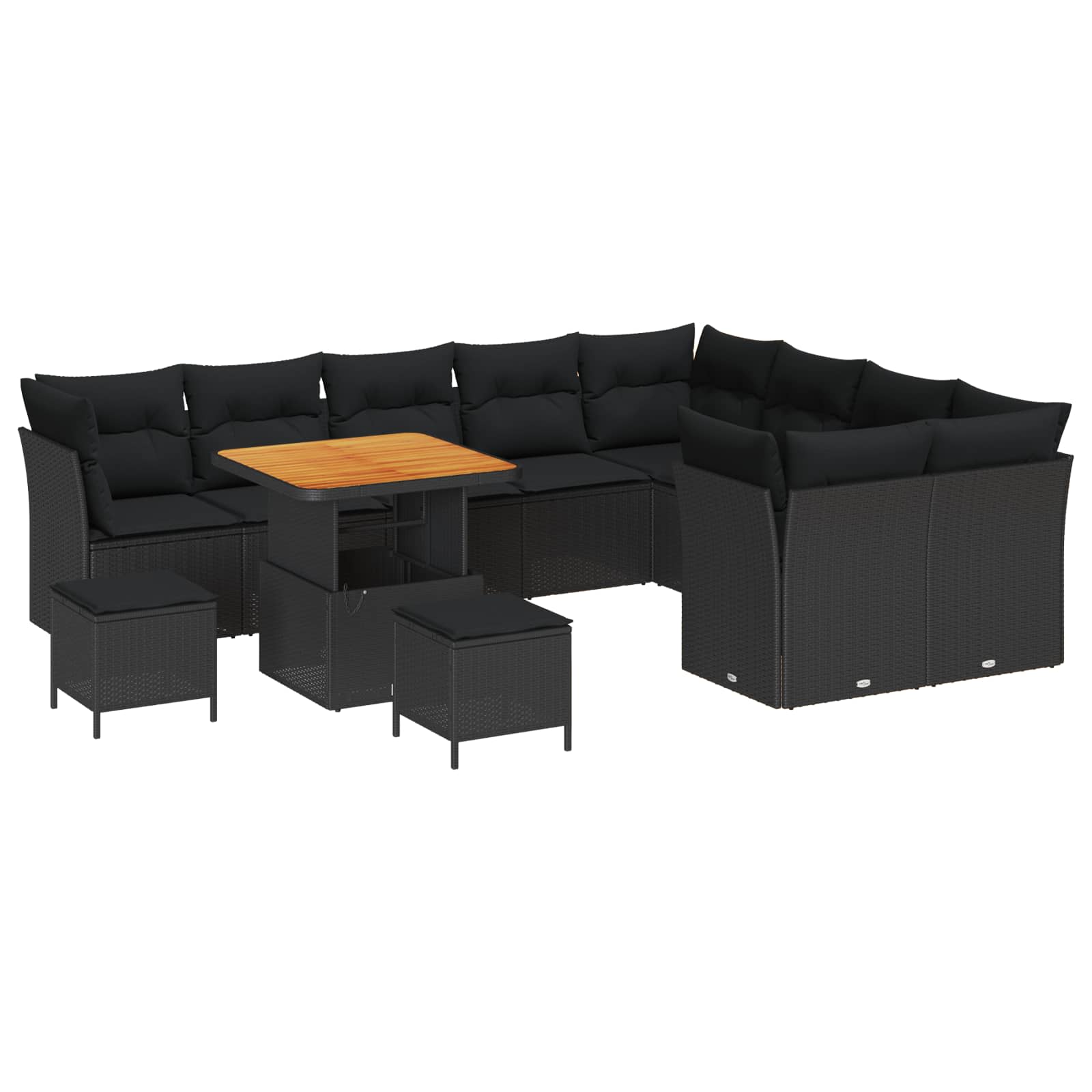 vidaXL Conjunto de Sofá de Jardim com almofada 12 pcs Preto